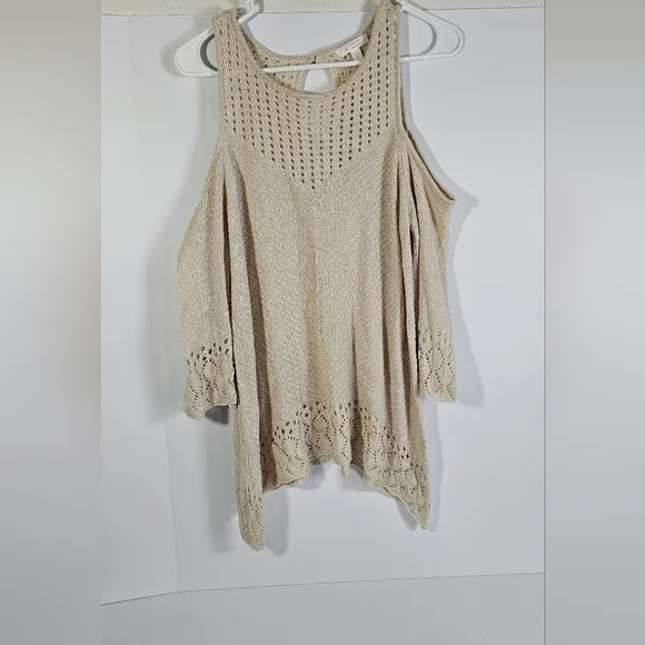 LC Lauren Conrad Off-the-Shoulder Beige Sweater - Picture 1 of 4